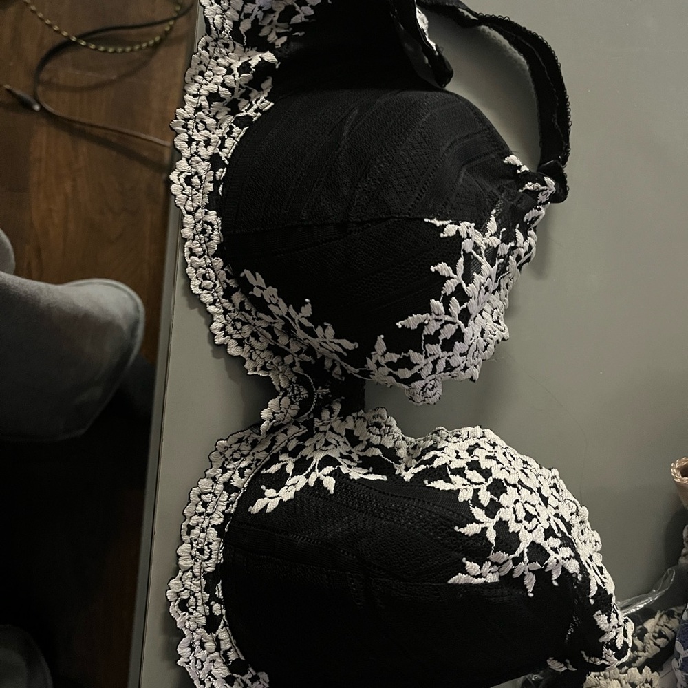 Elegant Black and White Lace Bra